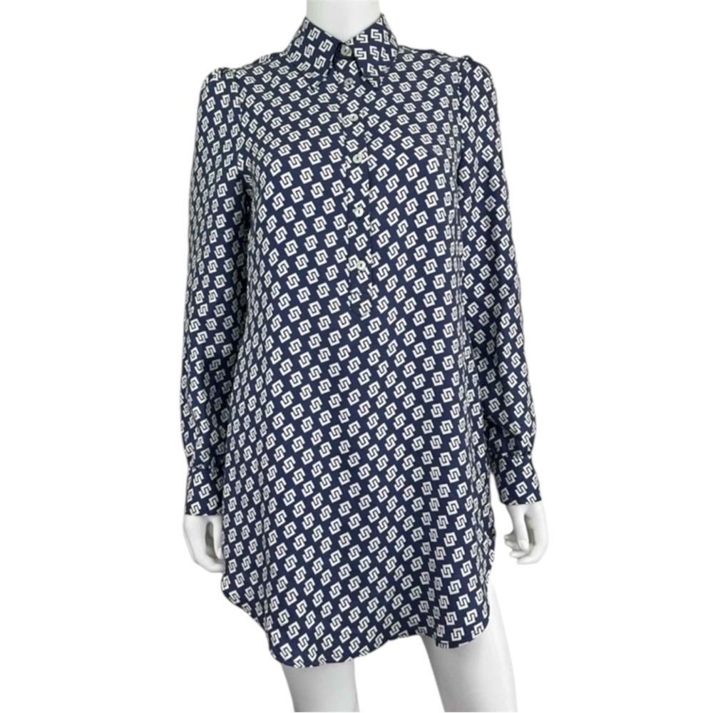 Julie Brown NYC Preppy Palm 💯 Silk Roll Tab Long Sleeve Shirt Dress Size 6 EUC